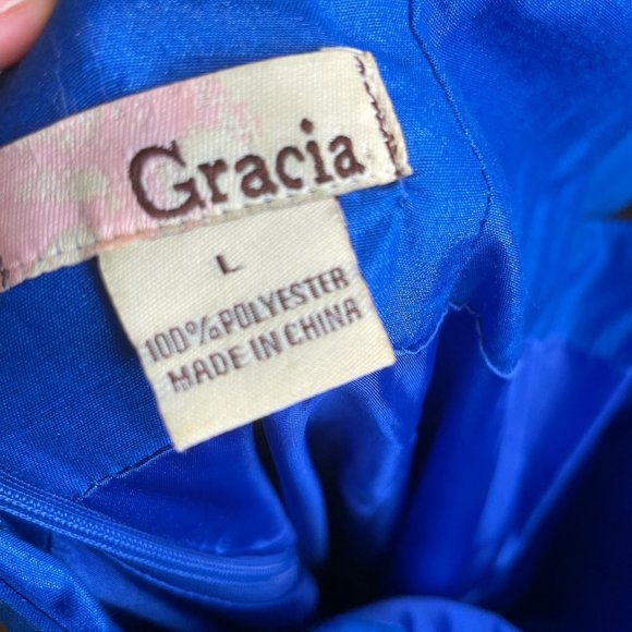 Stunning Blue Square-Neck Ruffle Party Dress with Beaded Belt - Picture 7 of 7